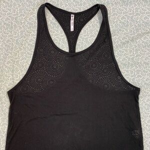 Fabletics Black Racerback Tank Top Tee Sheer Mandela Print Size XL